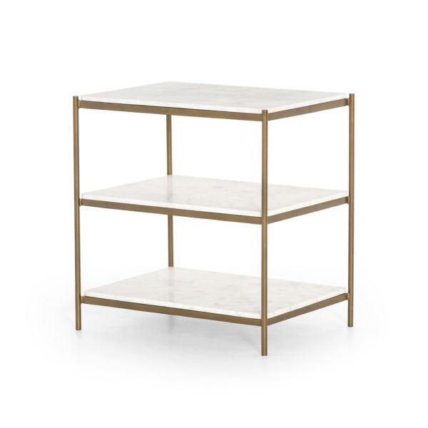 Three tier marble shelf nightstand brass