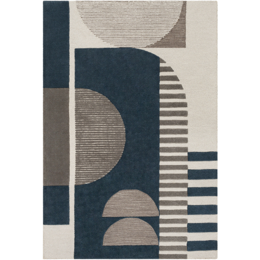 Bold Modern Area Rug Teal Gray and Cream