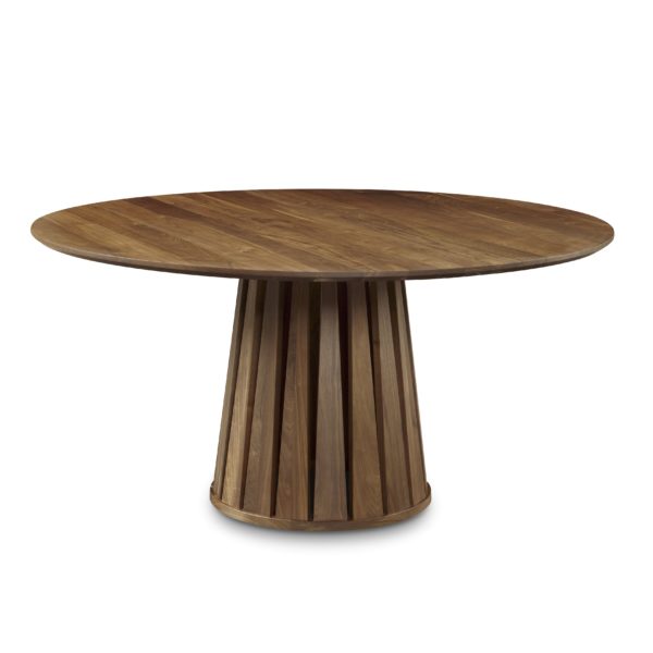 Angled pedestal dining table