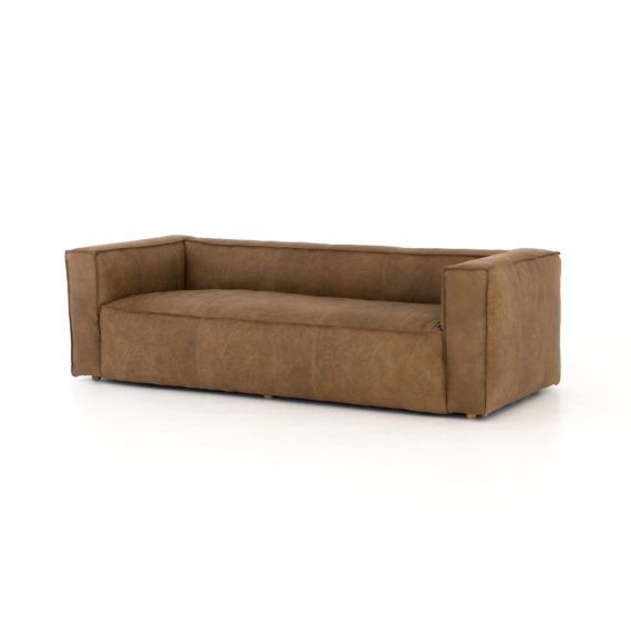 brown leather low back sofa